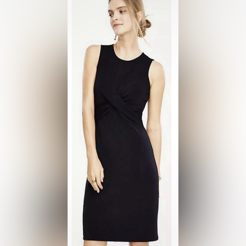 Ann Taylor Elegant Navy Twist Front Knee Length Sleeveless Dress